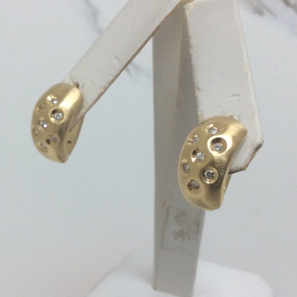 14K YELLOW Solid Real GOLD POLISHED PLAIN Half Cz HOOP EARRINGS 3/4\